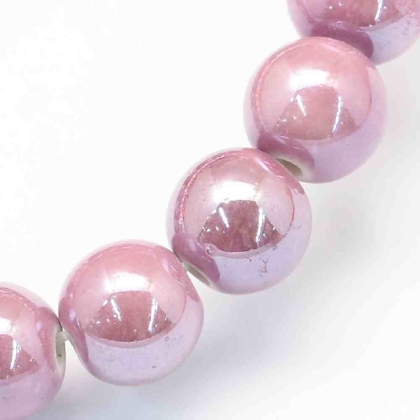 Порцеланова мъниста в розово перлизиран оттенък, 6 мм