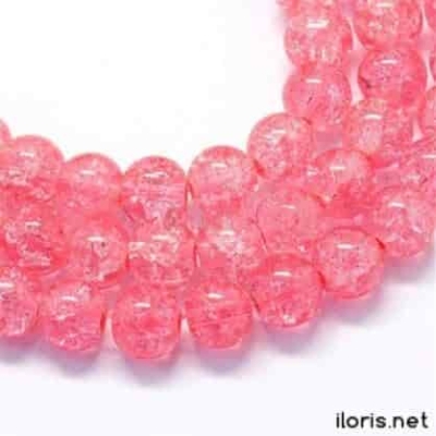 Стъклено розово мънисто Crackle 8,5-9мм, mod 337 - 50 броя
