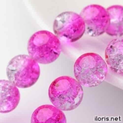 Стъклено двуцветно мънисто Розе Crackle 8мм - 50 броя