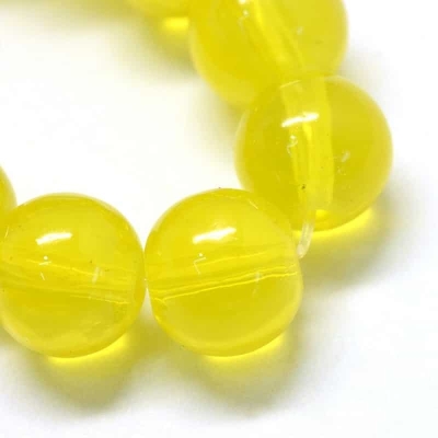 Стъклени прозрачни, жълти мъниста 10 ~ 10.5мм-  наниз 30 броя