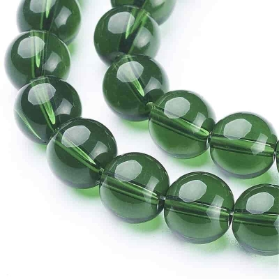 Стъклени мъниста зелени, полирани 10 мм - наниз 30бр