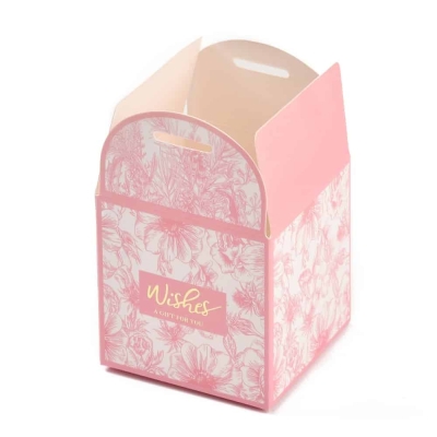 Подаръчна кутия 7x7x8.3 см, сватбена тематика, куб с цветя и пожелание "ПОДАРЪК ЗА ВАС 1
