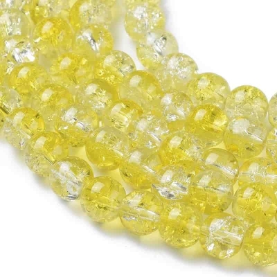 Стъклени мъниста, двуцветни 8мм Crackle Yellow - наниз от 50 бр  