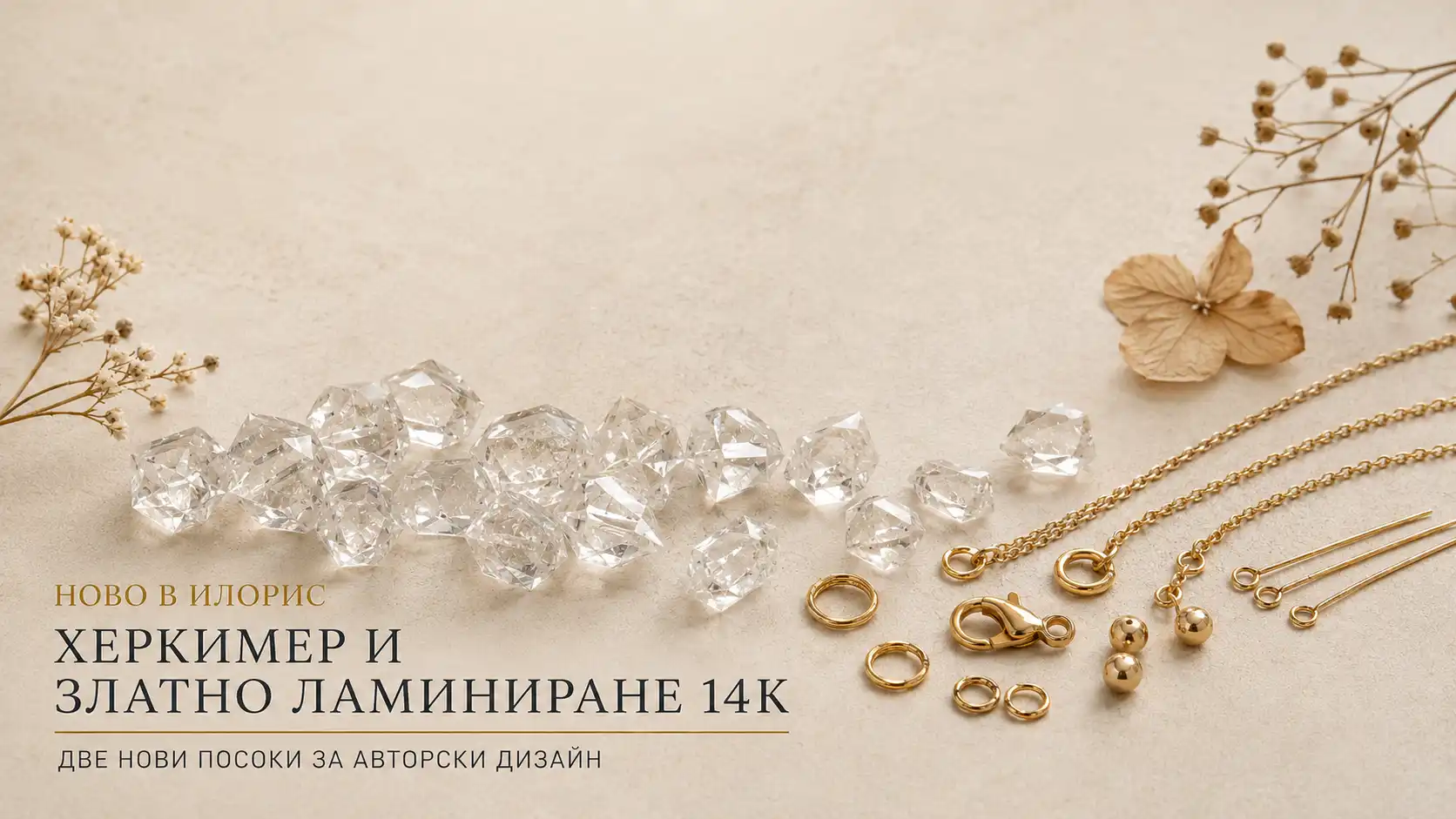 Нови материали в Илорис – Херкимер естествен кварц и Златно ламиниране 14K Gold Filled