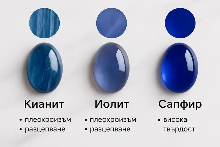 Кабошон и фасетиран кианит — сравнение на визията и блясъка