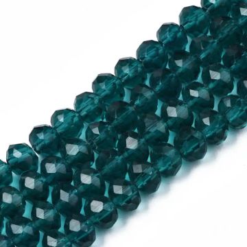 1 Наниз Зелени Стъклени Мъниста, Фасетирани, Рондел, 6x5мм,