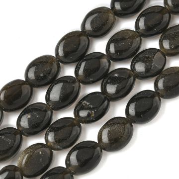 1 Обсидиан Golden Sheen (златен блясък) на плоски овални мъниста