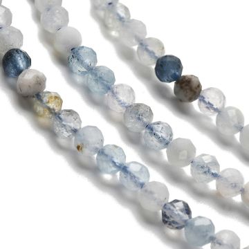 1 Естествен аквамарин,  мъниста – фасетирани кръгли ~3 мм с нежен небесносин блясък