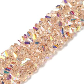 Стъклени мъниста с триъгълно сечение, Peach AB, 4~4.5x4~4.5x2.5 мм - наниз 30~31см
