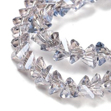 Стъклени мъниста с триъгълно сечение, Pearl Luster АВ, 6x6x3.5 мм - наниз 26,5-27,5 см