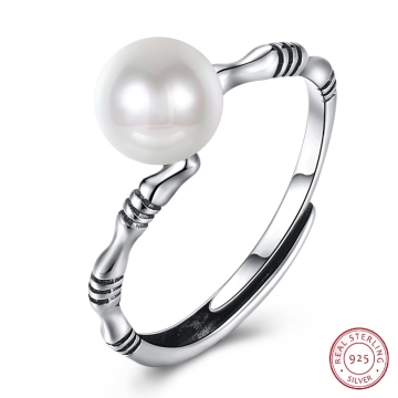 Сребърен пръстен с перла Клас А Проба 925 - S регулируем диаметър   