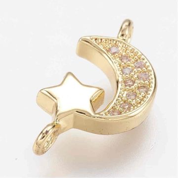 Конектор Moon and Star, Golden с Cubic Zirconia 16.5x8.5x3мм 