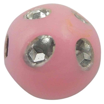 Акрилни мъниста Pink с гравирани сребристи точки 10 мм- 30 броя