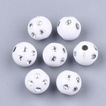 Акрилни мъниста White с гравирани сребърни точки 9~10x9 мм- 50 броя. 