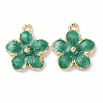 Висулка нежно, зелено цвете с емайлирана повърхност 17,5x14 мм - 5 бр 