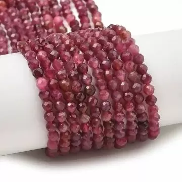 1 Естествен червен турмалин, мъниста фасетирани, кръгли, клас AAA, 3 мм