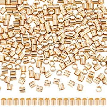 Цилиндрични месингови мъниста 1.5x1.5мм с 14K златно ламиниране/ Gold Filled - 100 броя