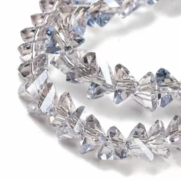 Стъклени мъниста с триъгълно сечение, Pearl Luster АВ, 6x6x3.5 мм - наниз 26,5-27,5 см