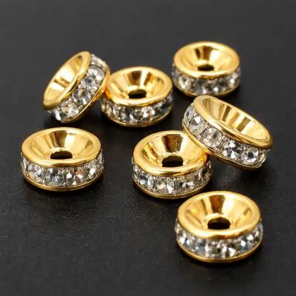 Мънистa металнi разделител с прозрачни кристали 8мм