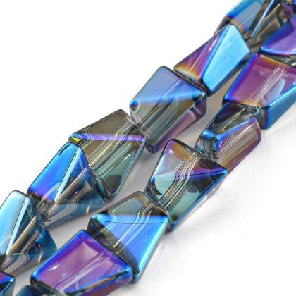 Стъклени мъниста с галванизирано многоцветно покритие 8x7x5 мм, Dodger Blue- наниз 63см