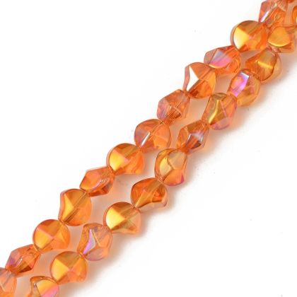 Стъклени галванизирани мъниста Twist Orange 8,2×8,2×6,8мм - наниз 66см