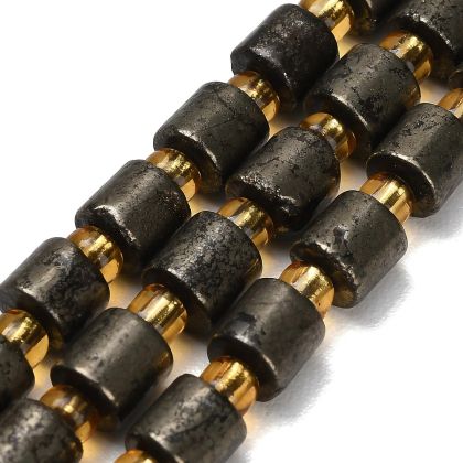 Пирит Gold, цилиндрични мъниста с разделители ~6 × 6 мм - наниз 19,5 см