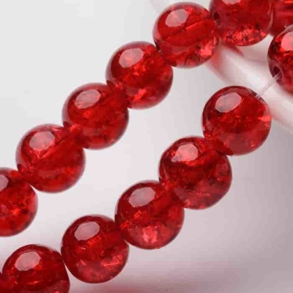Стъклено мънисто Crackle- червено, диаметър: 8мм, отвор: 1,3-1,6мм, връзка от 50 броя
