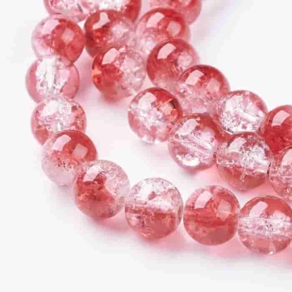 Стъклено мънисто Crackle- двуцветно розе , диаметър: 8мм, отвор: 1,3 ~ 1,6 мм, връзка от 50 броя 21212