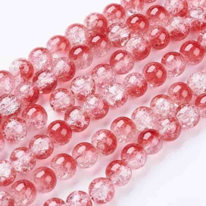 Стъклено мънисто Crackle- двуцветно розе , диаметър: 8мм, отвор: 1,3 ~ 1,6 мм, връзка от 50 броя  32123