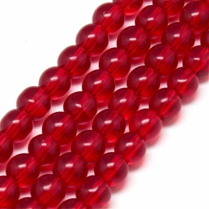 Стъклено рубин цвят прозрачно  мънисто 10мм нанизи