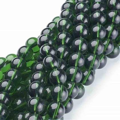 Стъклена мъниста в зелен прозрачен цвят 10 мм нанизи