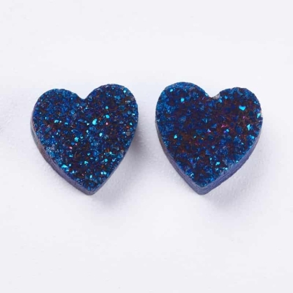 Мънисто сърце от друза ахат в син цвят 9~10мм 1 