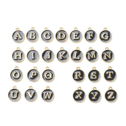 Висулки метални с емайлирани релефни, латински букви 12мм - комлект от 26 букви