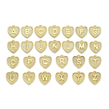 Комлект от метални сърца с латинските букви от A~Z  с покритие 18К злато 1