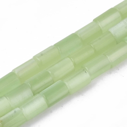 Нанизи от стъклени цилинрични мъниста с ефект зелено котешко око 6x4 мм