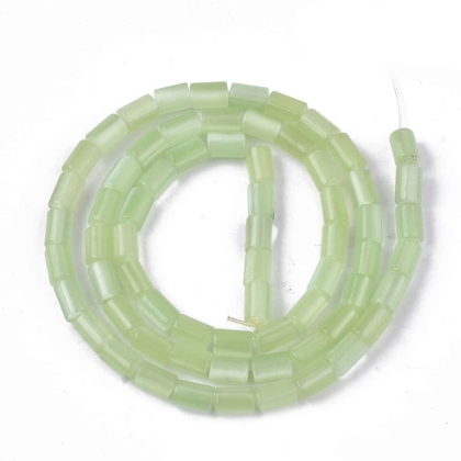 Нанизи от стъклени цилинрични мъниста с ефект зелено котешко око 6x4 мм а