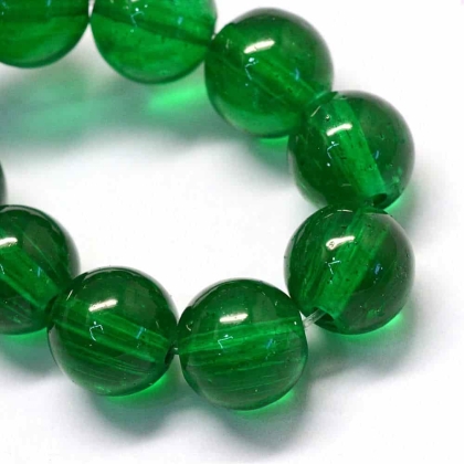 Стъклени прозрачни мъниста 10~10,5 мм, цвят добавен, чрез зелена витражна боя
