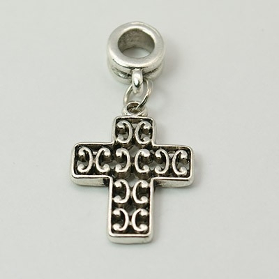 Pendant - Cross, color antique silver, length: 34 mm, hole: 5 mm