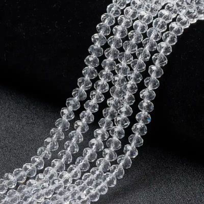 Стъклени фасетирани мъниста 6x5мм, Clear - наниз 80- 83 бр