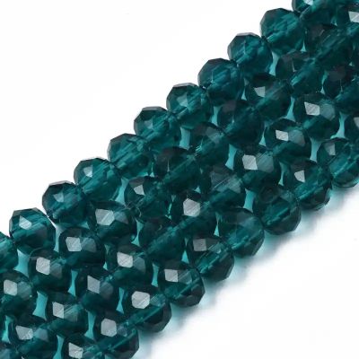 1 Наниз Зелени Стъклени Мъниста, Фасетирани, Рондел, 6x5мм,