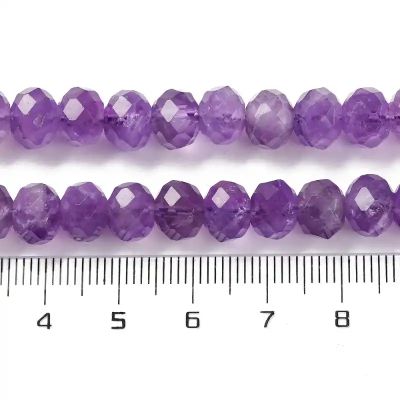 5 Естествени, Аметист, Мъниста, Фасетирани, Рондел, 8~9x5~7 мм