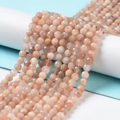 Естествен Лунен камък, Peach фасетирани мъниста ~3 мм - наниз 37~38 см