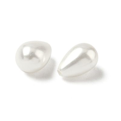 2 Мъниста от седеф, полупробити, перлено бели 9x6 мм