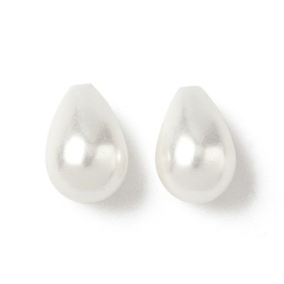 3 Мъниста от седеф, полупробити, перлено бели 9x6 мм