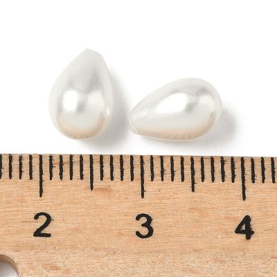 4 Мъниста от седеф, полупробити, перлено бели 9x6 мм
