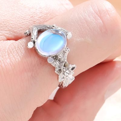 5 Дамски метален пръстен и естествен лунен камък