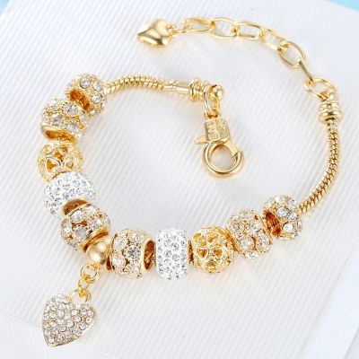 4 Гривна с кристали, европейски стил, златен цвят