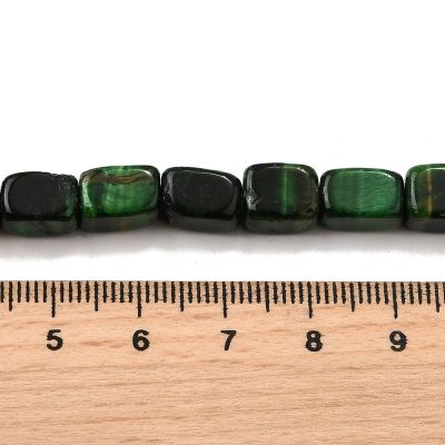 5 Наниз от зелени мъниста Тигрово Око с кубоидна форма - измерена с линия