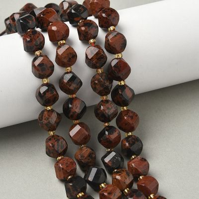 5 Фасетирани мъниста от махагонов обсидиан, с размер 10x9мм - реален изглед