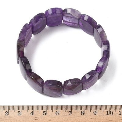 5 Гривна от Аметист с правоъчлни мъниста, разтеглива, диаметър 6,45 см - размери сравнение